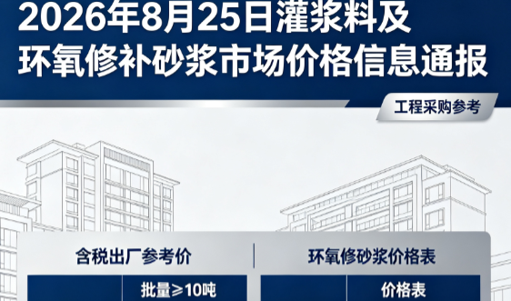 长阳2026年8月25日灌浆料及环氧修补砂浆市场价格信息通报